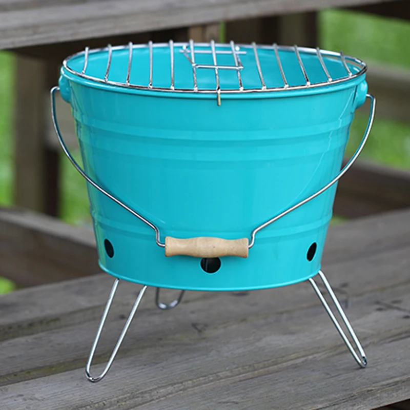  Portable Metal Outdoor Round Shape Pail Barbeque Bucket Bbq Charcoal