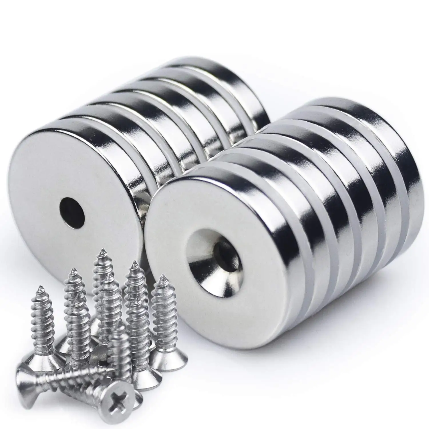 Round Base Cup Neodymium Magnet 100LBS Strong Rare Earth Magnets with Countersunk Hole and Stainless Screws