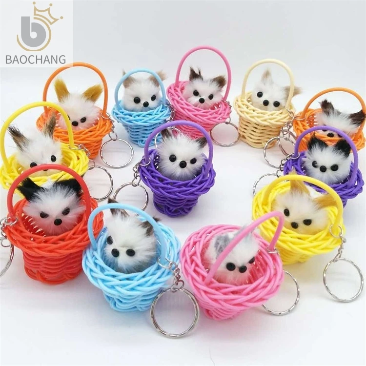 India Hot Sale Small Cat In Plastic Basket Keychain Cute Doll Keychain For Kids Toy Keychain