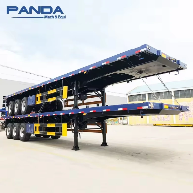40ft Flatbed Truck Trailer Load Capacity Shipping Container Flatbed Semi Trailer 3 Axle Flat Bed Steel for Sale 50 Ton Panda