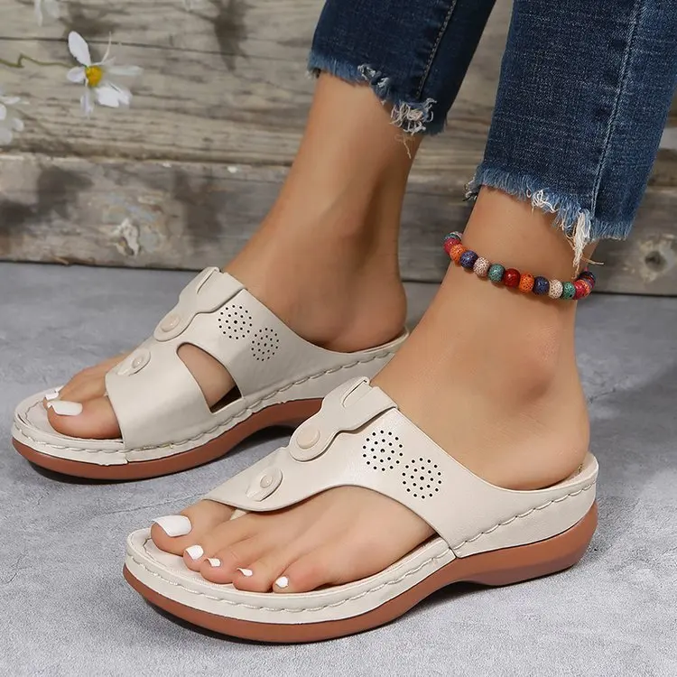 Senchen New Summer Large Size Beach Causal Sandals Outdoor Anti-Slip Wedge Slippers Oversize Comfort Soft Sole Flip Flops
