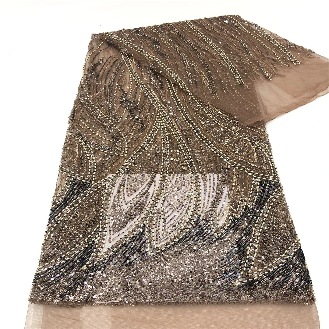 European and American peacock tail hand made beaded lace fabric for fashion and Wedding dresses