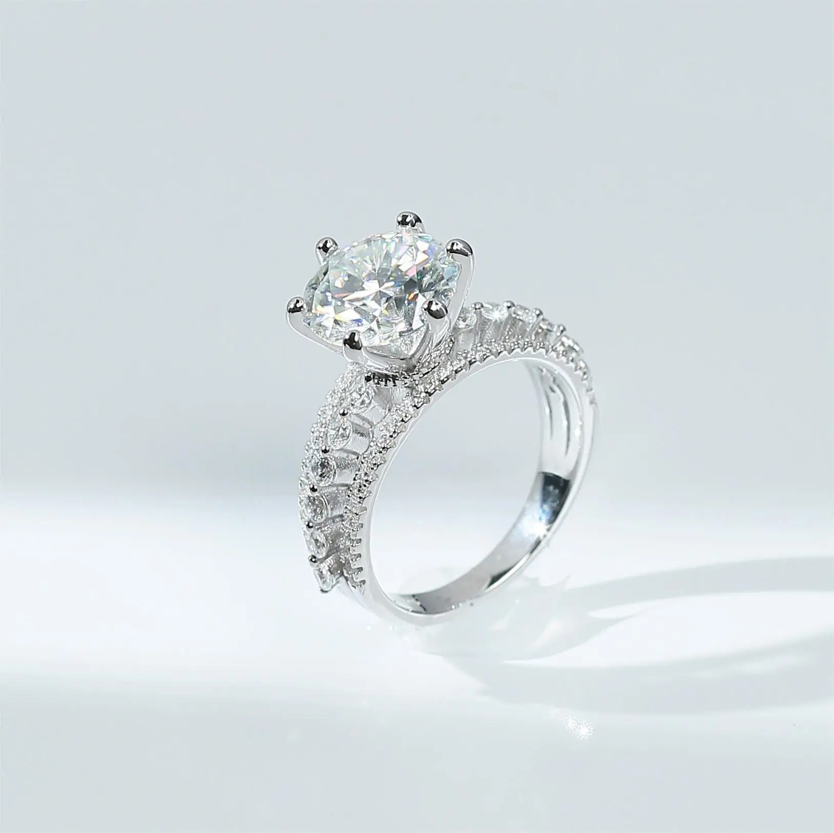 8 Adodo anti tarnish jewelry 5Carat Colorful S925 Sterling Silver 11MM Six-claw Moissanite Engagement Diamond Ring