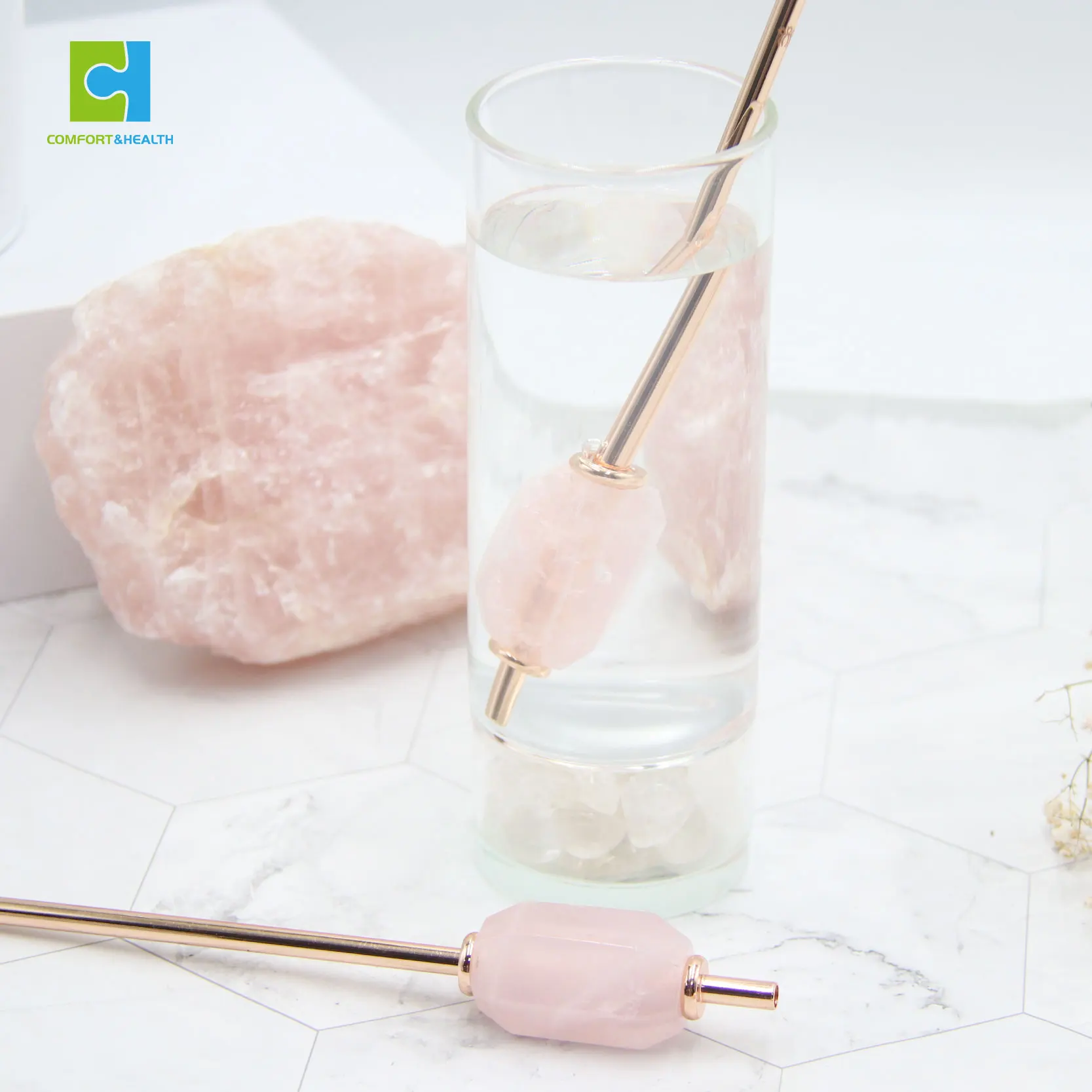 Luxury Water Juice Custom Color  Healing Energy Clear Quartz Office Drinking Straw