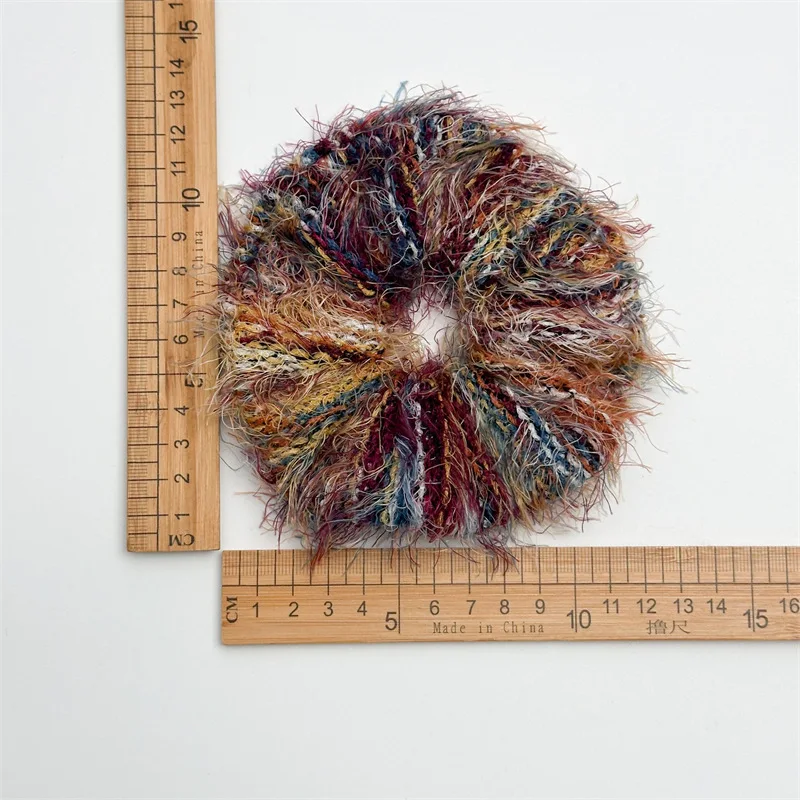 Sweet autumn winter hair Accessories  Soft Mixed Color Mohair Yarn Knitting Stripe Plush Scrunchies elasticity Hair Bands