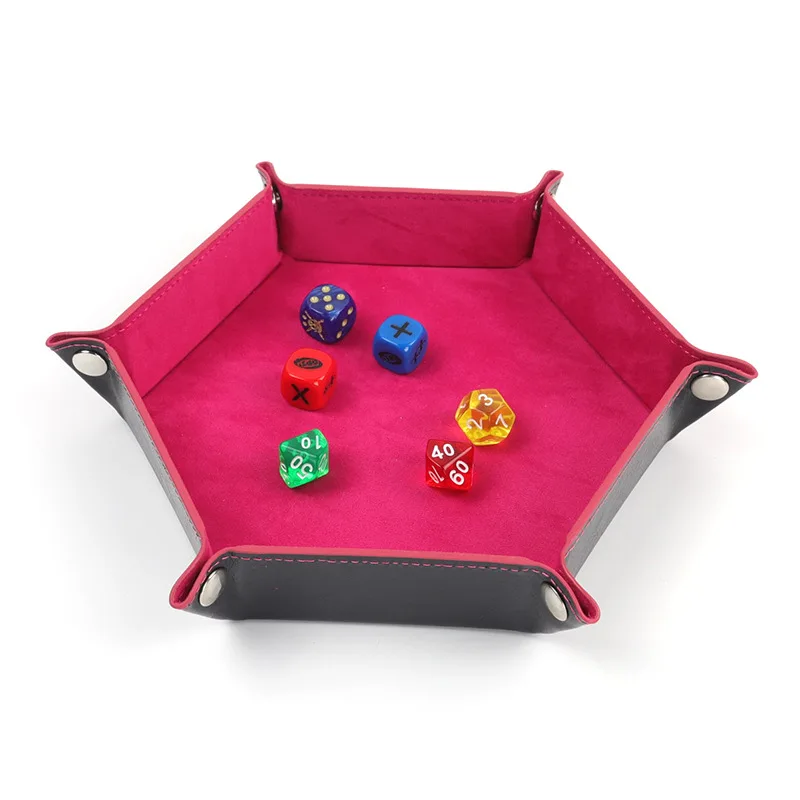 Multi-color Custom Logo Gambling Dice Holder PU Leather Velvet Folding Hexagon Dice Tray for RPG DND Table Games