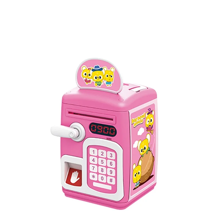 Simulation fingerprint sensor toy money jar sound and light automatic electric roll money deposit box