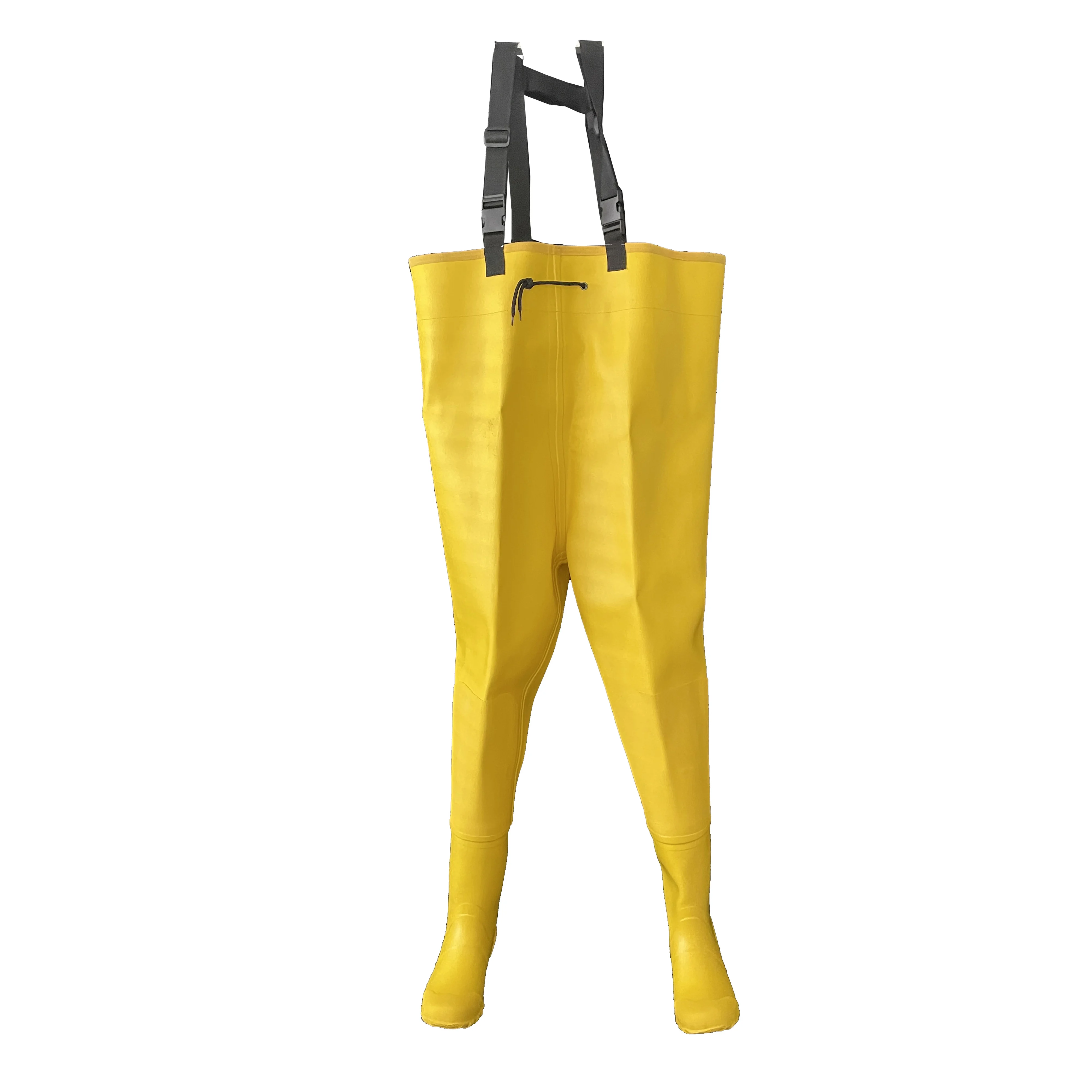 Customized high class waterproof yellow color thick  rubber chest waders for men with lining built in pocket for fishing
