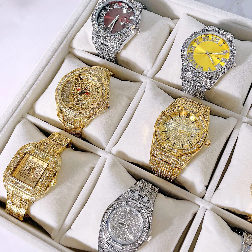 Factory Wholesale Handsome Lifelike Leopard Watch Luxury Red Diamond Eye Gold Plated Lucky Watch For Men