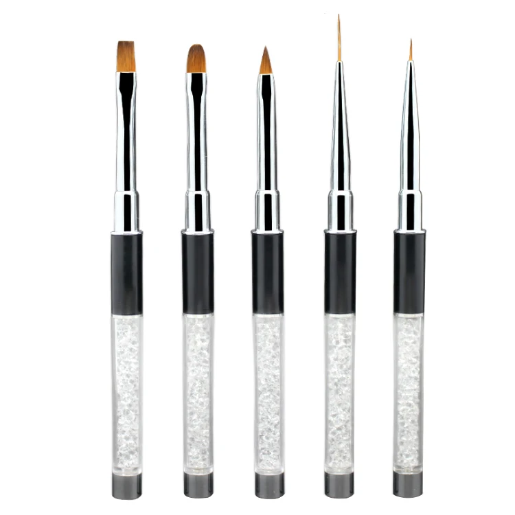 5Pcs Nail Art Liner Drawing Brush Pen Set Rhinestone Handle UV Gel Nail Painting Brushes