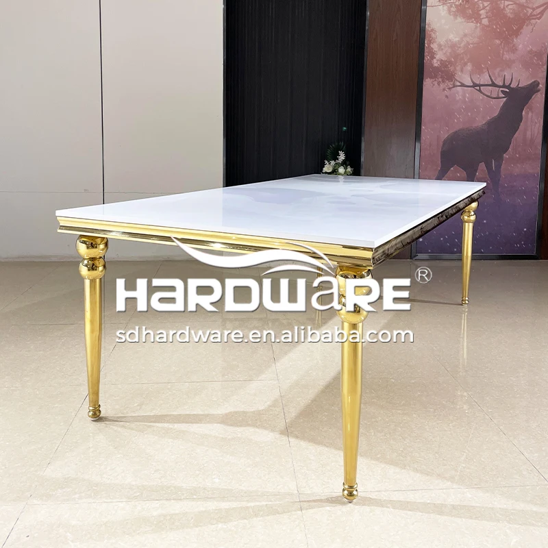 Mdf Top Chrome Gold Event Restaurant Used Dining Table Set