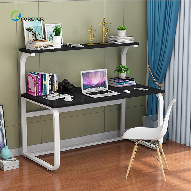 Simple Steel wood desktop bookshelf integrated office table for student with bookcase Large computer Desk