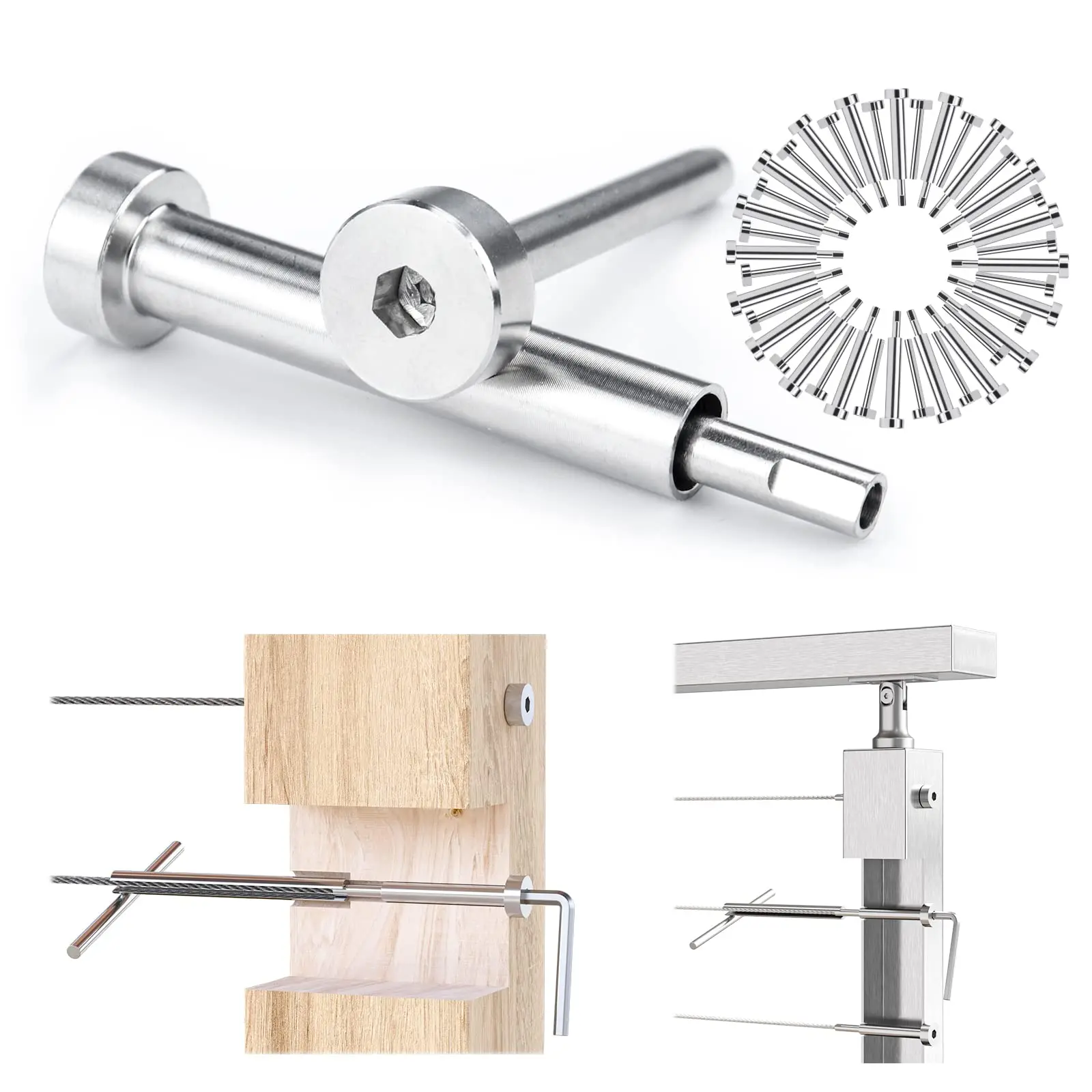 Top Sell Stainless Steel Invisible Receiver and Swage Stud End for 1/8' 3/16' Inch Cable Railing