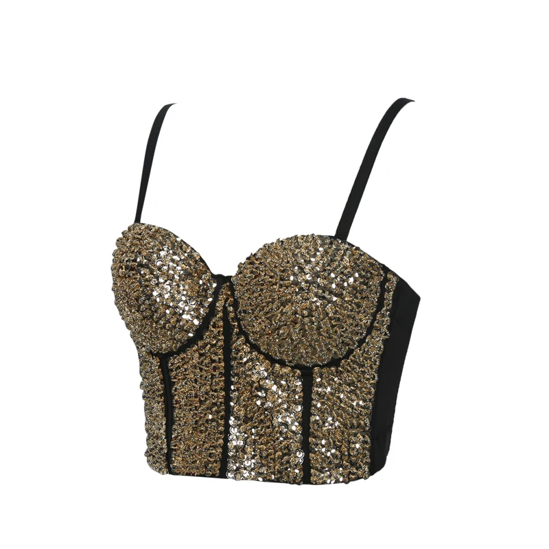Wholesale plus size sexy corset tops for women Glittering Sequins Sling Ladies bra vest