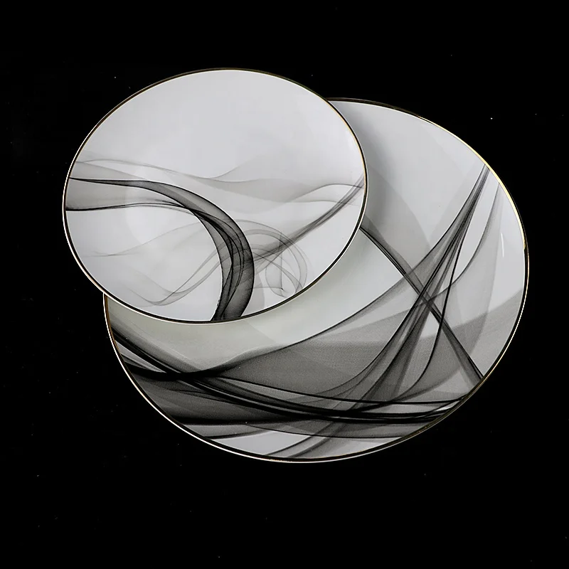 Ink style dinner plate OEM porcelain plate wholesale porcelain dinnerware plate for Russia Turkey