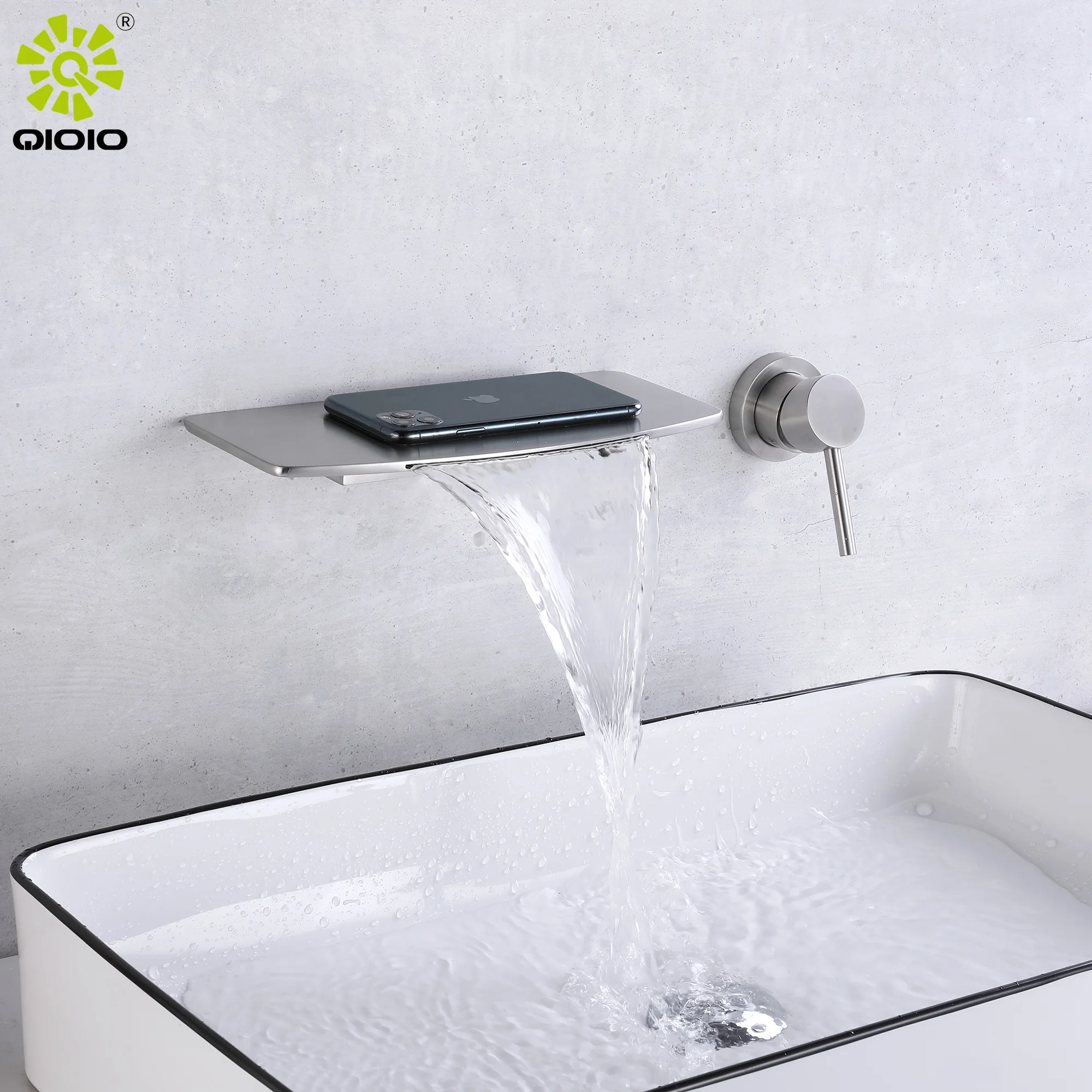 304 stainless steel   cascade basin faucet wall mounted basin taps concealed waterfall  spout basin mixer