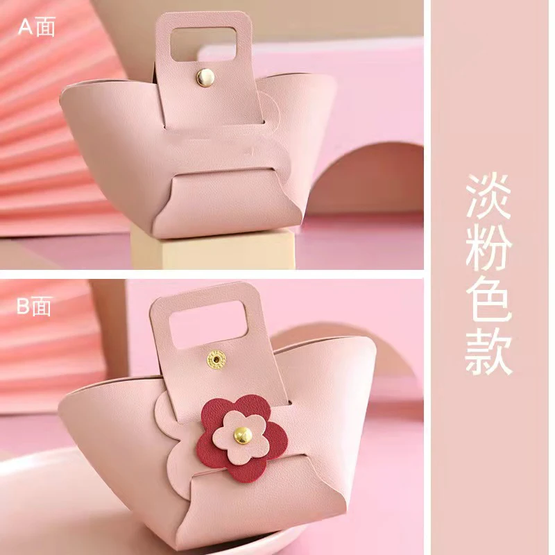 Nordic style wedding candy box Leather wedding gift box packaging creative candy bag handbag with coloured ribbon for Wedding