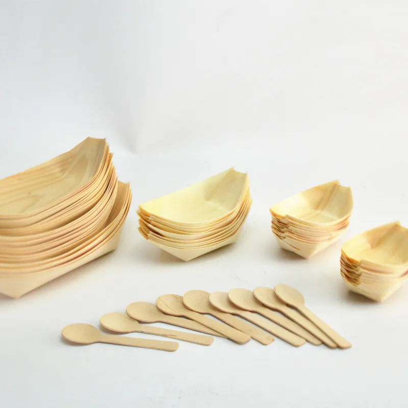 ESTICK Disposable Polar Wooden Paper Skin Sushi Holder Japanese Style Takeaway Barbecue Snack Sushi Boat