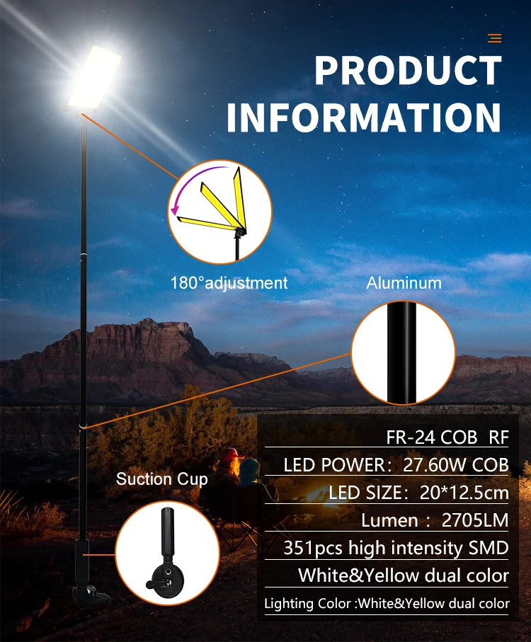 Manufacturer Custom Logo Outdoor Led Light Fishing Rod Up Camping Lights IP67 Multi Function Stand Camping Light