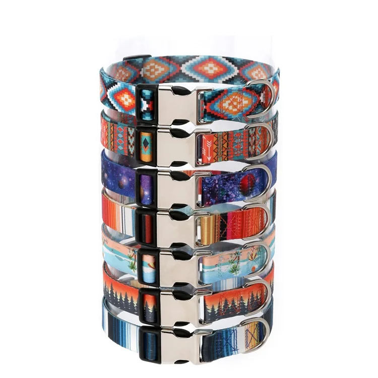 Pet Collar Ethnic Style Striped Forest Pattern Lettering Nylon Outdoor Walking Accessories Dog Accessories Supplies