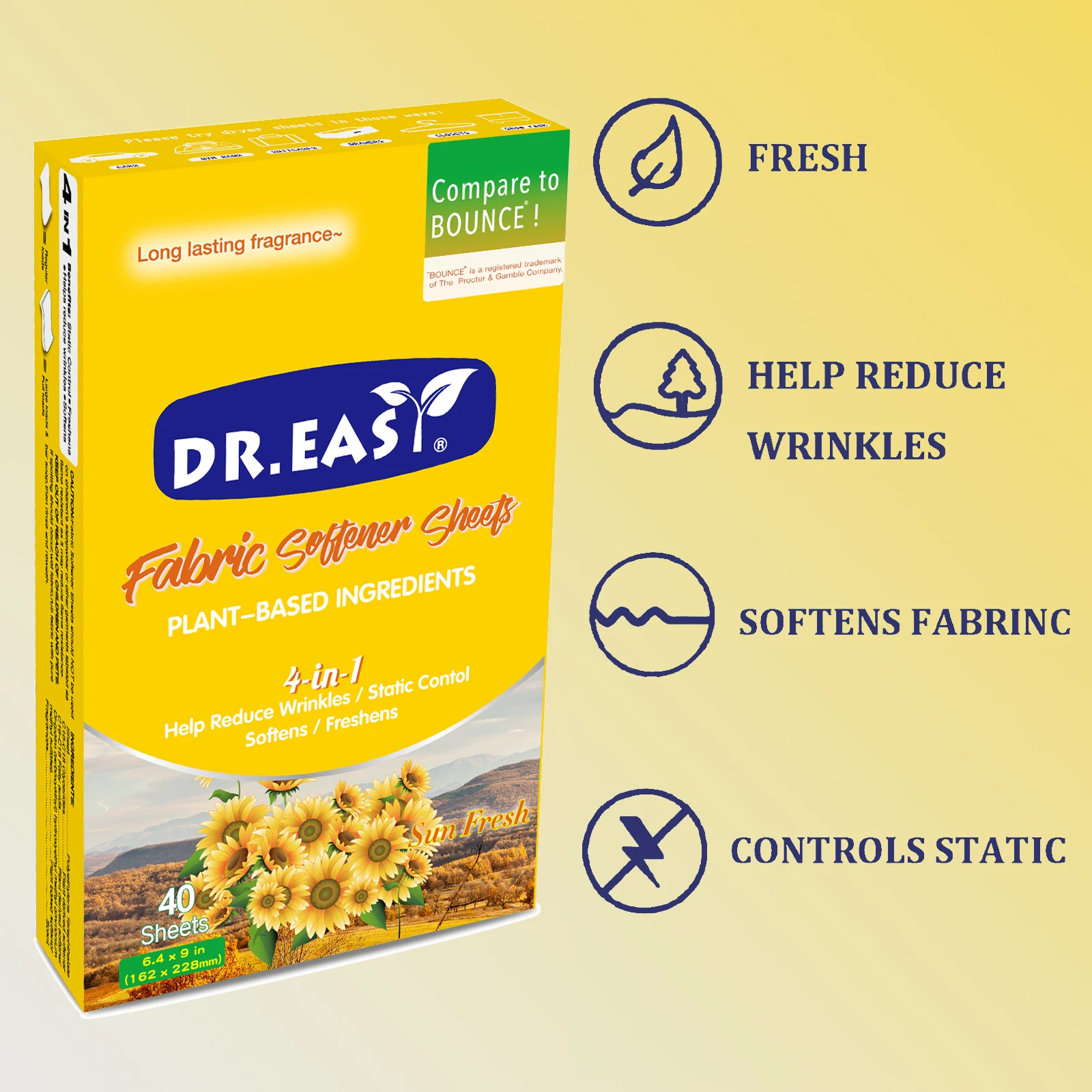 40 Sheets Portable Fabric Softener Dryer Sheet