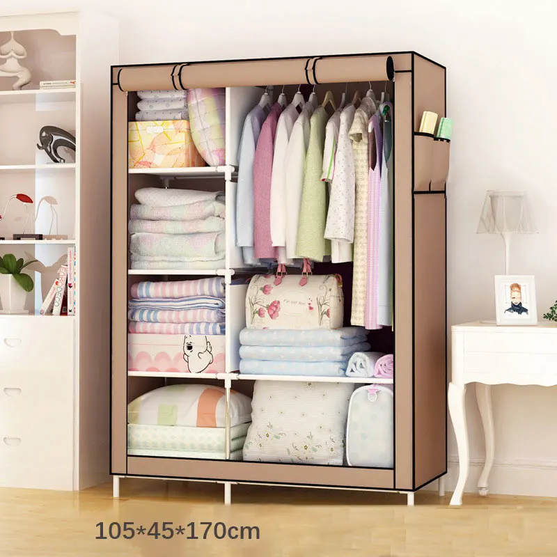 105cm Simple wardrobe for cloth storage wardrobe dust-proof wardrobe steel frame reinforced dormitory