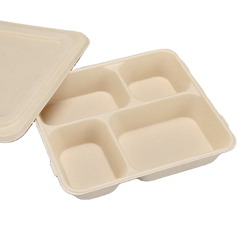 
Wholesale Price Eco-Friendly Biodegradable Sugarcane Pulp Paper Tray Disposable Paper Lunch Boxes 