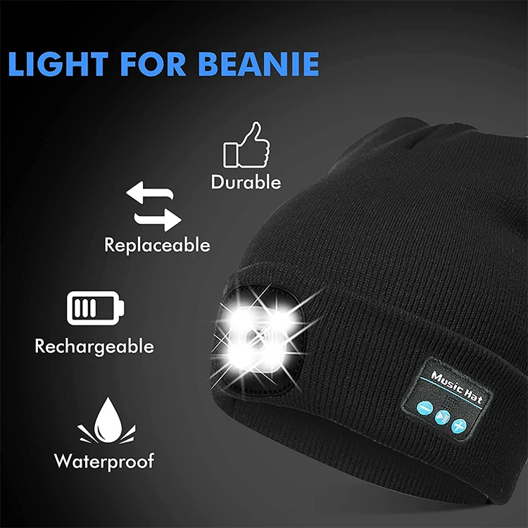 USB Rechargeable Light for LED Knit Beanie Hat Replaceable Headlamp