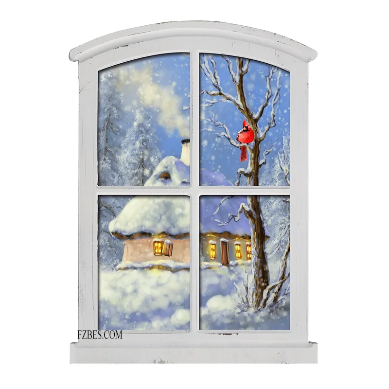 Wholesale custom Christmas snowman led light wall art poster LED Christmas window framed wall art canvas painting for home decor