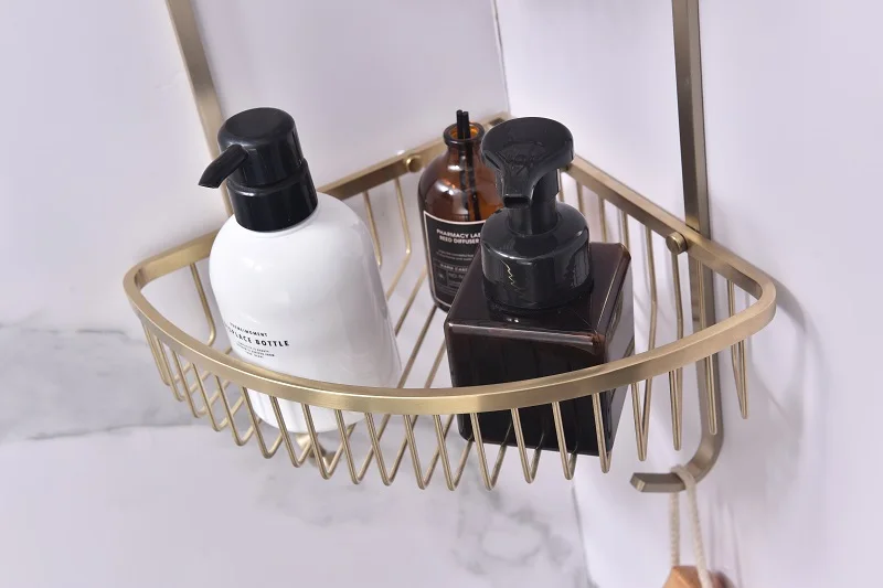 Luxury SUS304 Stainless Steel Double Layer Storage Shelf Wall Mounted Toilet Bathroom Wire Corner Rack