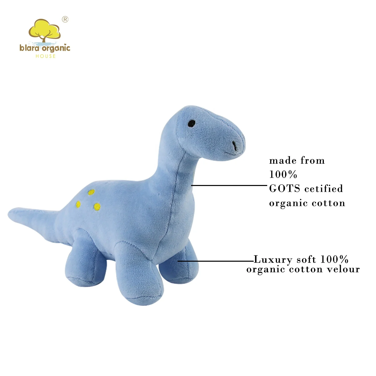 OEKO-TEX Organic Soft Cotton Dinosaur Stuffed Toy 18cm Stuffed Animal Dino GOTS Plush Toys For Baby Gifts