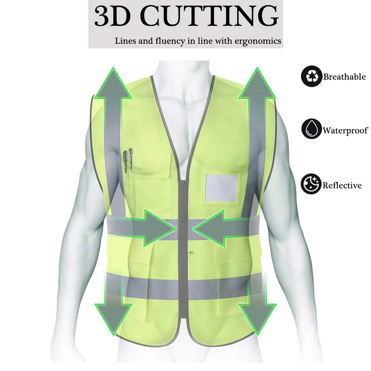 2021 OEM New DesignSafety Vest Hi Vis Work High Visible Patch With Pocket Security Guard Reflective Striping Protective Vest