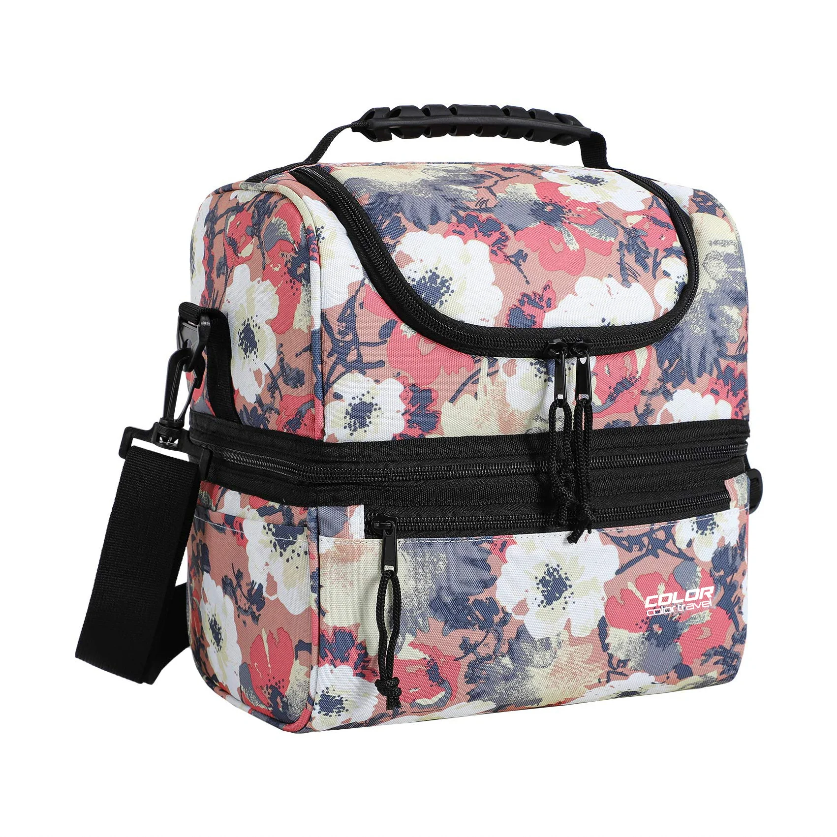 Double Deck Prints Lunch Cooler Bag Large Insulated Cooler Bag Convenient Cooler Shoulder Bag for Kids School Adults
