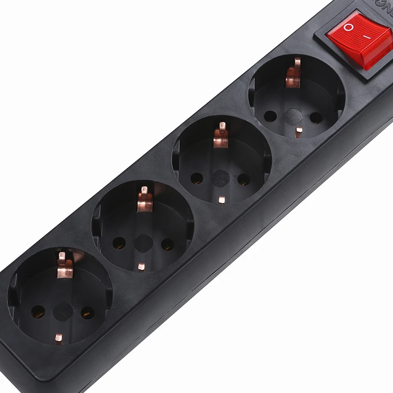 Schuko Plug Electric Power Strip Extension Socket With Switch Hot Selling Black Standard Grounding