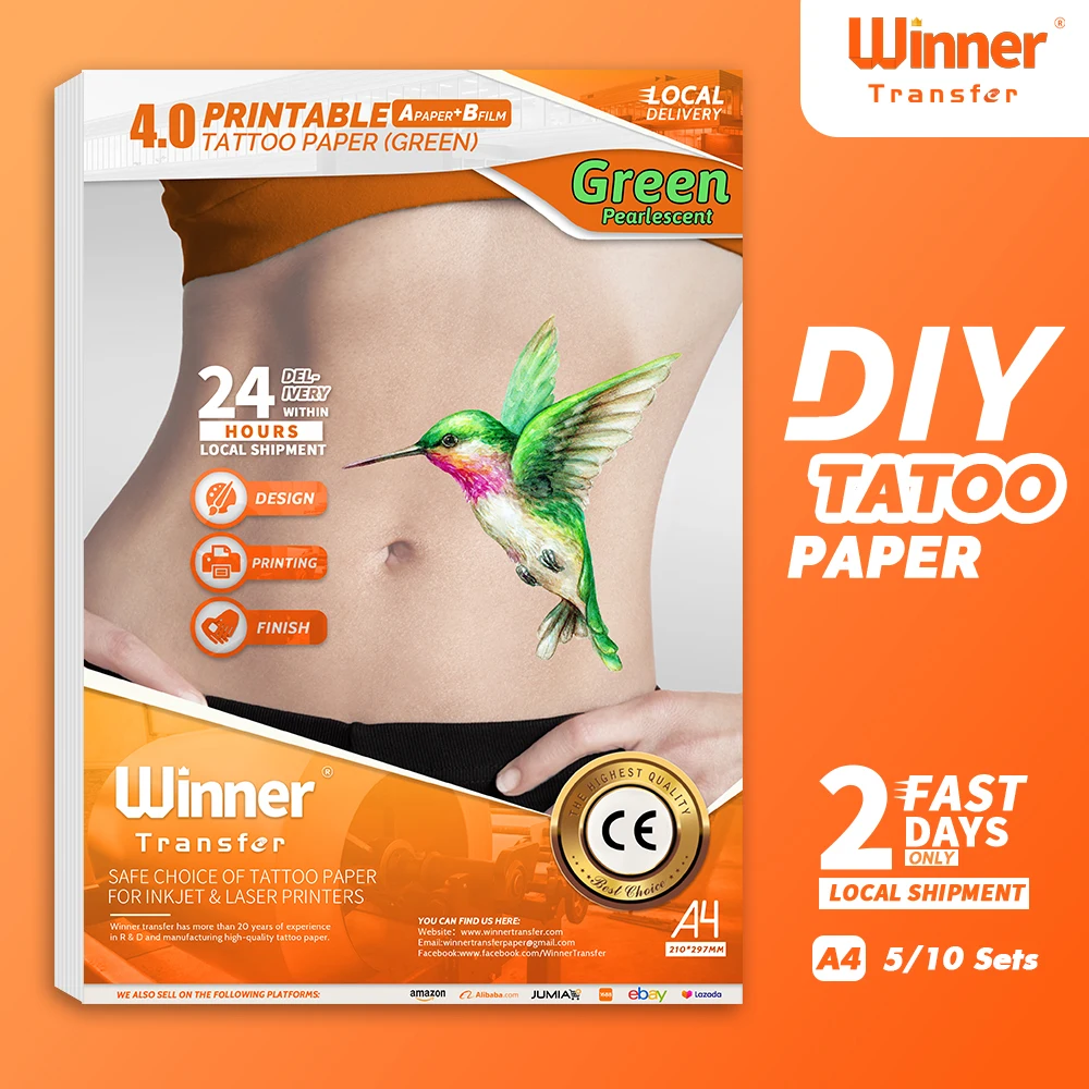 Winner Transfer US  transfer paper PRINTABLE Pearl Green tattoo paper for inkjet and laser printers