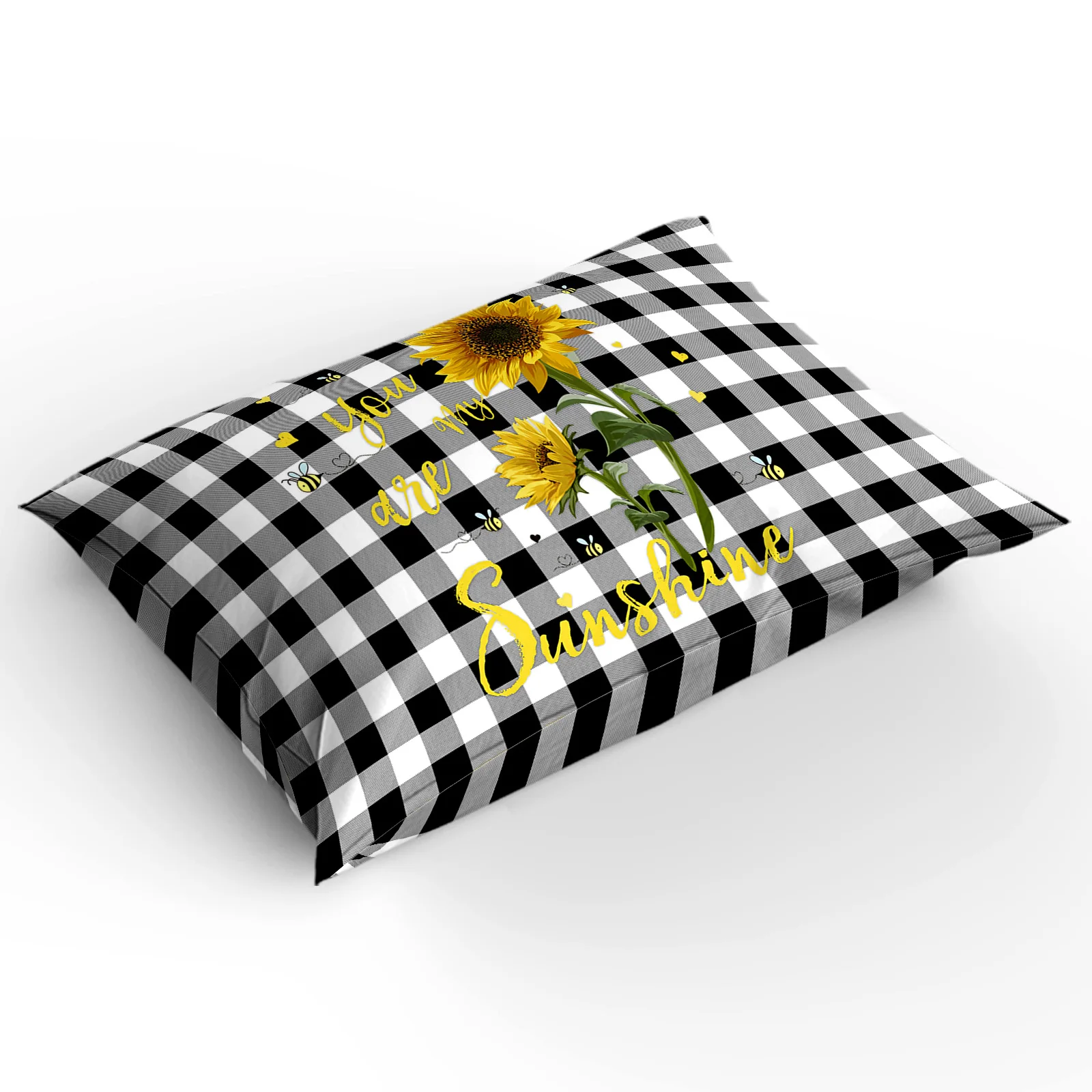 Sunflower Bedspread Black Yellow Spring Floral Decorative 4 Piece Bedding Set for King Bed