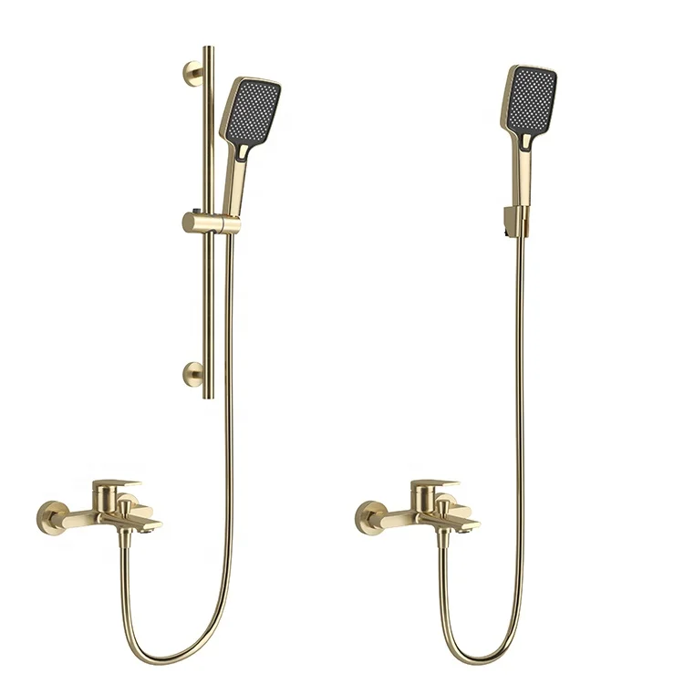 Modern High Quality Brushed Gold Wall Mounted Exposed Bathroom Bathtub Shower Set