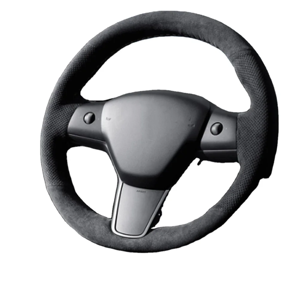 Pegatina para Tesla Model 3 Y X S trim,Cubierta antideslizante de refuerzo para volante de coche, supergamuza italiana