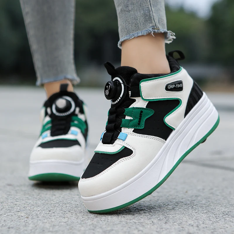 Wholesale adult and children kick out roller skate shoes with 4 wheels