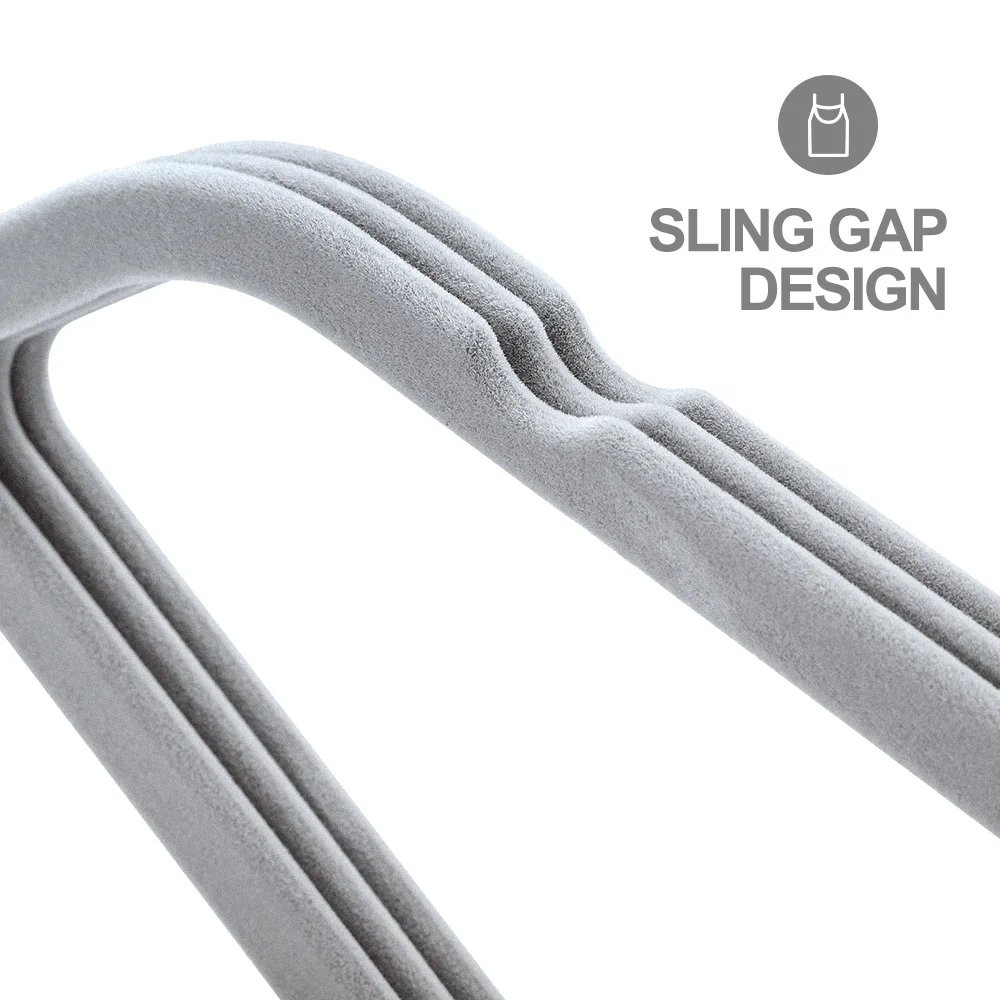 Space Saving Non Slip Slim Coat Clothes Grey Plastic Home Velvet Hanger