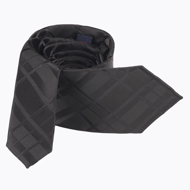 100% Polyester Jacquard Custom Black Grid Pattern Hand Made Ties For Party Microfiber Necktie For Men