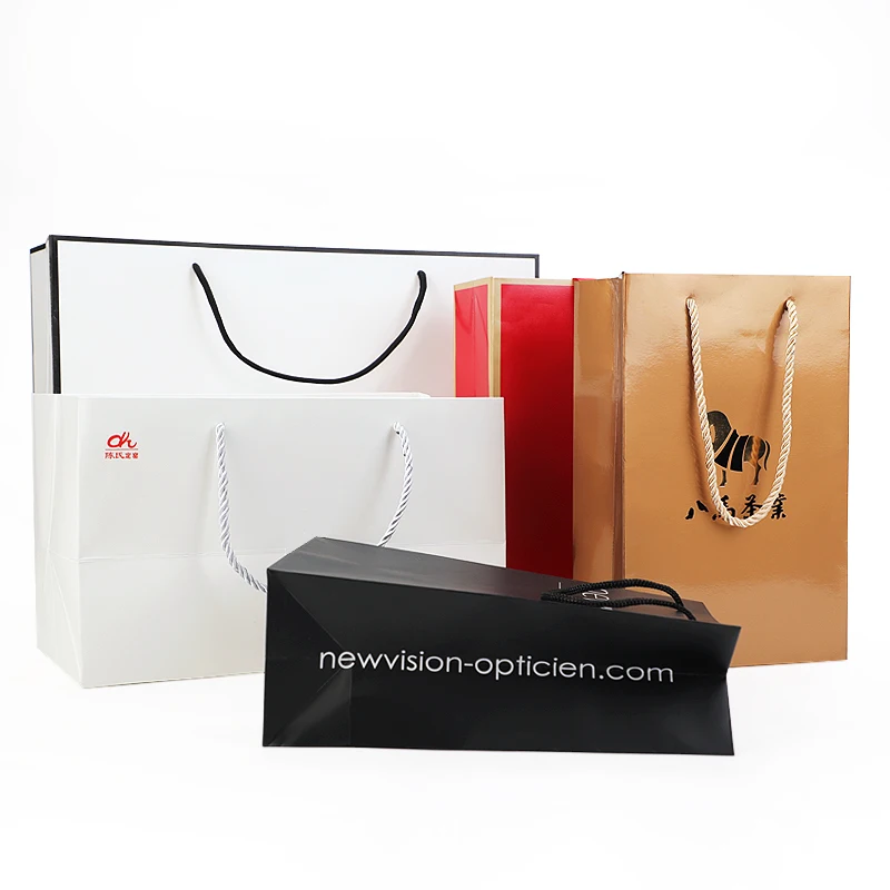 Custom Print Logo Picture White Brown Kraft Shopping Paper Bag With Paper Twisted Handle grey kraft paper bag