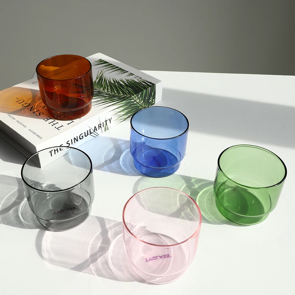 Customizable High Quality Borosilicate Stackable Glass Mugs Creative Colorful Water Bottle and Coffee Tea Cups