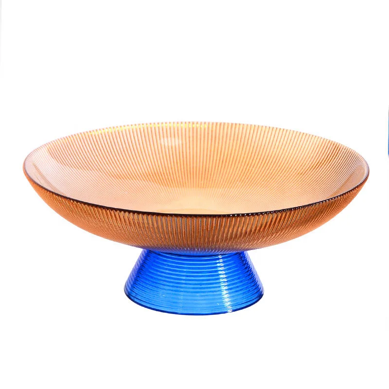 Samyo Custom 7 9 11inches European Luxury Round Home Decoration Colored Glass salad Fruit Bowl Plate with Metalicic Base