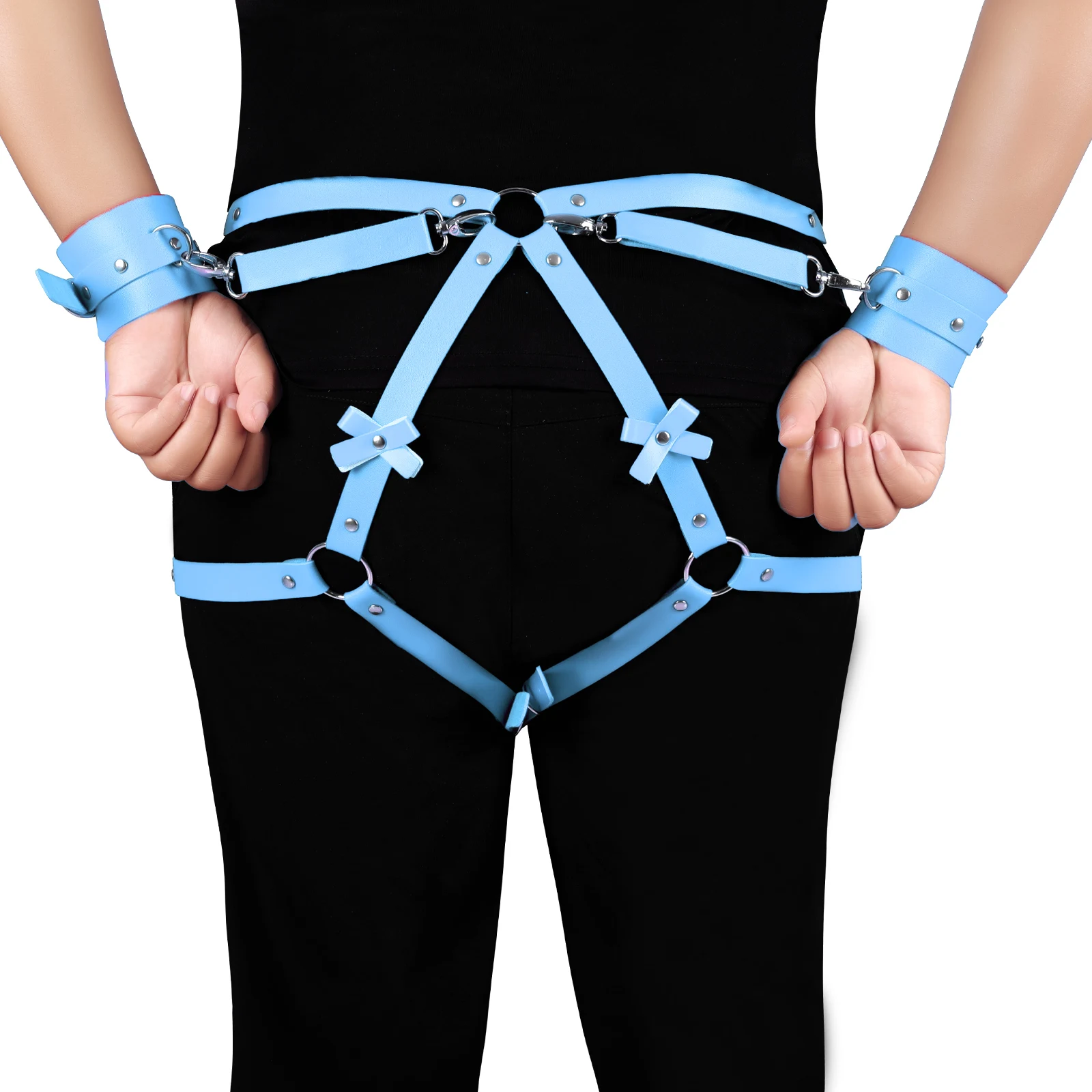 Woman Bondage Harness Tools Couples Handcuffs Buttocks Leather Bow Garter Belt BDSM Bondage Erotic Accessories Belt