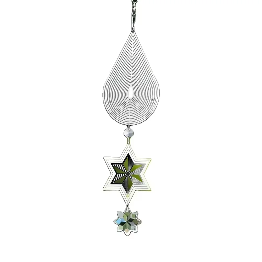 Large water Hex Star Crystal rotating wind chimes garden hanging decorative metal wind Sun catcher