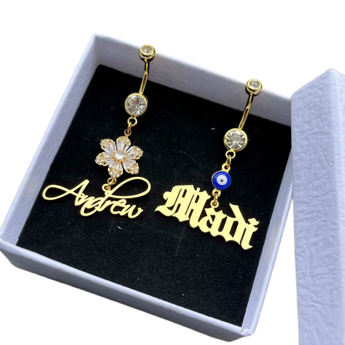 QIUHAN Personalized Crystal Sexy Piercing Body Jewelry Custom Belly Ring Name Charms