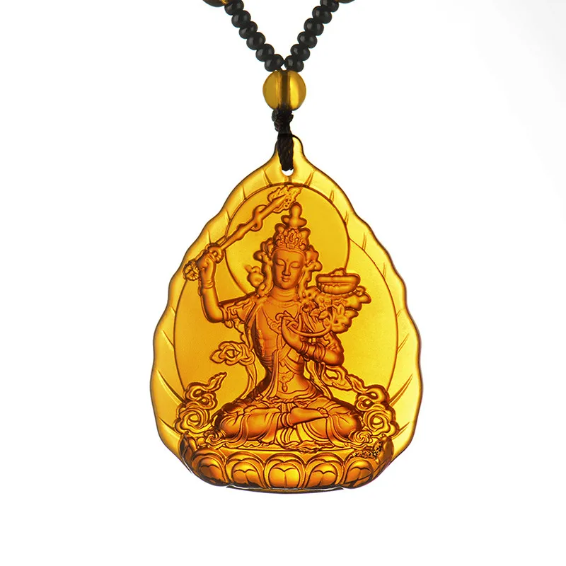 
Colorful Liuli Buddha Pendant Amitabha Sakyamuni Vajrasana Double Side Necklace Custom Thangka Thai Amulet 