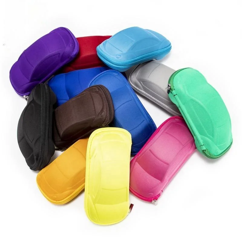 Cartoon sunglasses case for kids girls Zipper car shape glasses case cute children glasses box cheap wholesale
