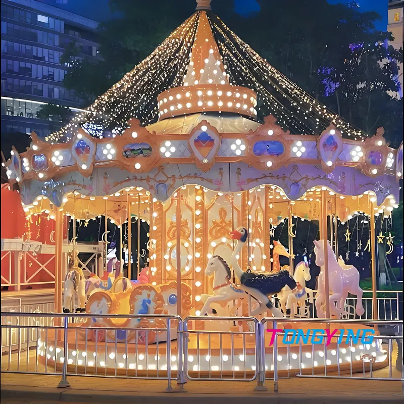 Carnival luxury merry go round carousel horse rides outdoor amusement park kids 16 seats rocking horse manufacturer
